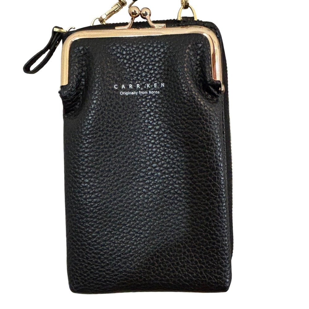 CARRKEN Black Crossbody Cell Phone Purse Wallet Gold‎ Hardware Kiss Lock